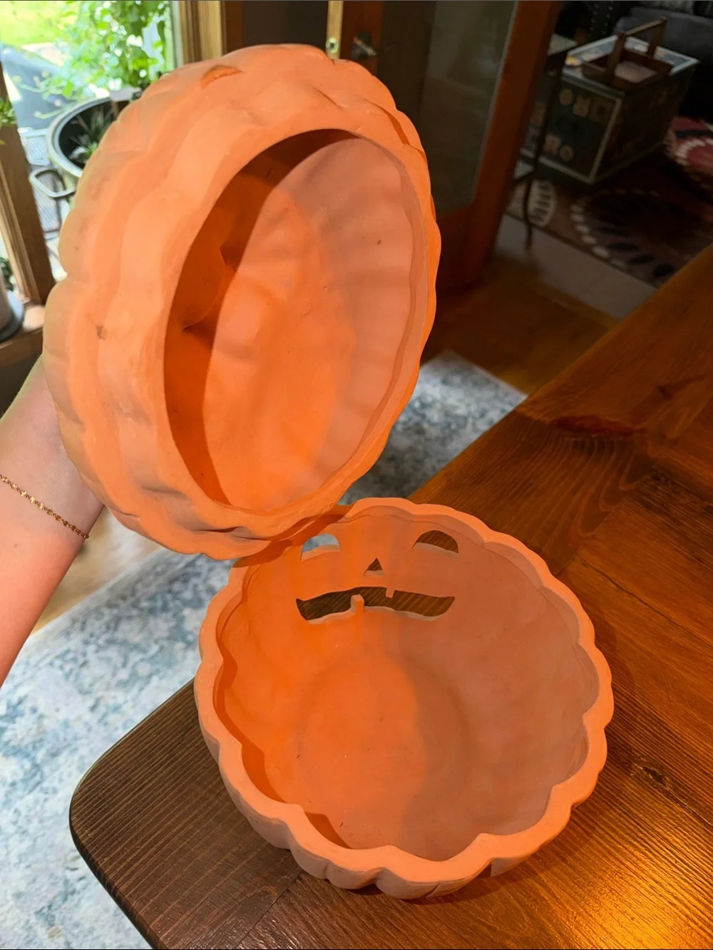 VTG 1998 Terra Cotta Clay Pottery Halloween Jack O Lantern Tea Light Pumpkin 9
